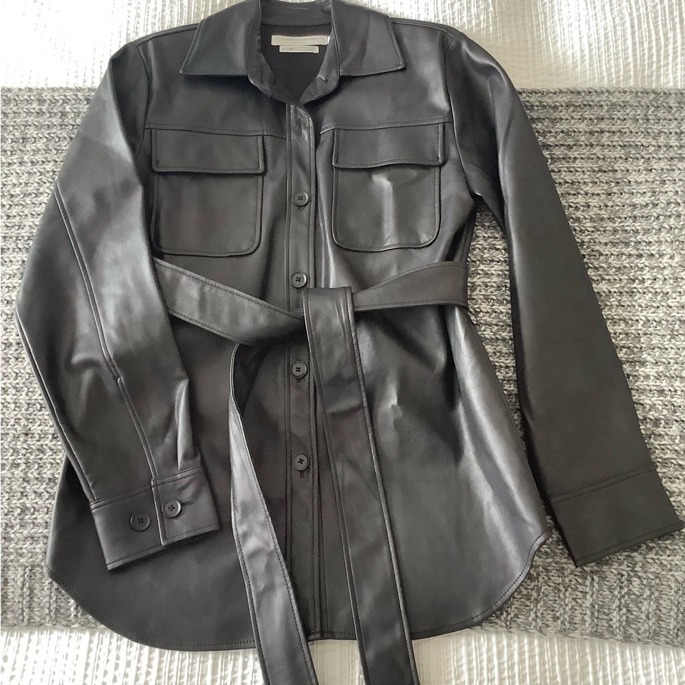 Black Faux Leather Shirt Jacket